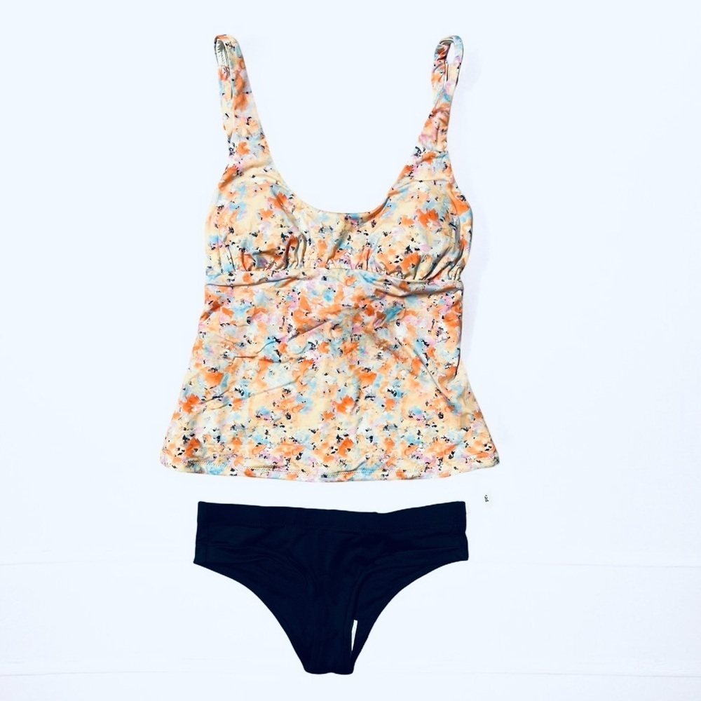 🌻NEW w.tags prAna Mallorca Impressions Tankini + Black Upswell Bottoms Set XS